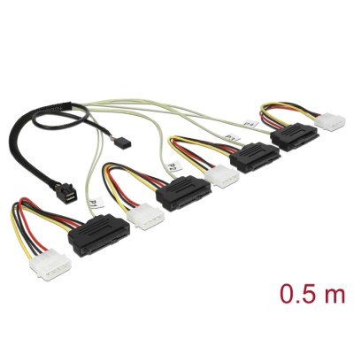 Delock Cable Mini SAS HD SFF-8643  4 x SAS SFF-8482 + power + Sideband 0.5 m