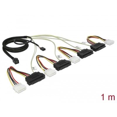 Delock Cable Mini SAS HD SFF-8643  4 x SAS SFF-8482 + power + Sideband 1 m