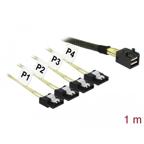 Delock Cable Mini SAS HD SFF-8643  4 x SATA 7 Pin 1 m