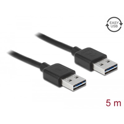 Delock Cable EASY-USB 2.0 Type-A male > EASY-USB 2.0 Type-A male 5 m black