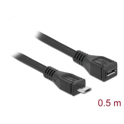 Delock Extension cable USB 2.0 type Micro-B male > USB 2.0 type Micro-B female 0.5 m