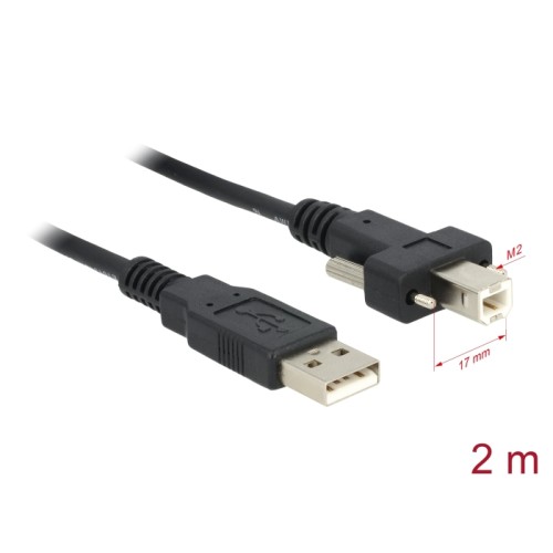 Delock Cable USB 2.0 type A male > USB 2.0 type B male with screws 2 m