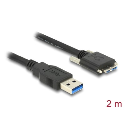 Delock Cable USB 3.0 type A male > USB 3.0 type Micro-B male with screws 2 m