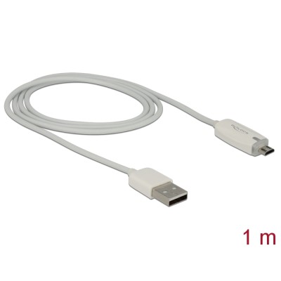 Delock Data- and power cable USB 2.0-A male  Micro USB-B male with LED indication white 2