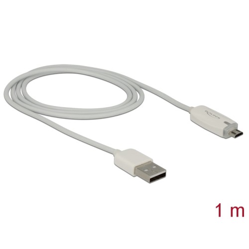 Delock Data- and power cable USB 2.0-A male  Micro USB-B male with LED indication white