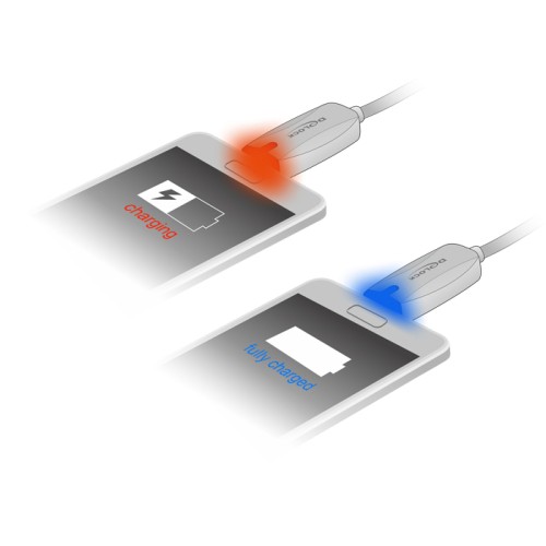 Delock Data- and power cable USB 2.0-A male > Micro USB-B male with LED indication white