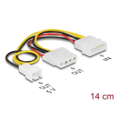 Delock Power Cable 4 pin male > 1 x 4 pin female + 1 x 3 pin male (fan) 14 cm