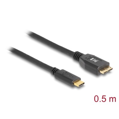 Delock Cable SuperSpeed USB 10 Gbps (USB 3.1, Gen 2) USB Type-C™ male > USB type Micro-B male 0.5 m black