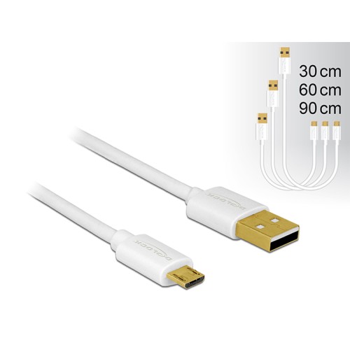 Delock Data and Fast Charging Cable USB 2.0 Type-A male  USB 2.0 Type Micro-B male 3 pieces set white