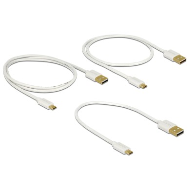 Delock Data and Fast Charging Cable USB 2.0 Type-A male > USB 2.0 Type Micro-B male 3 pieces set white 2