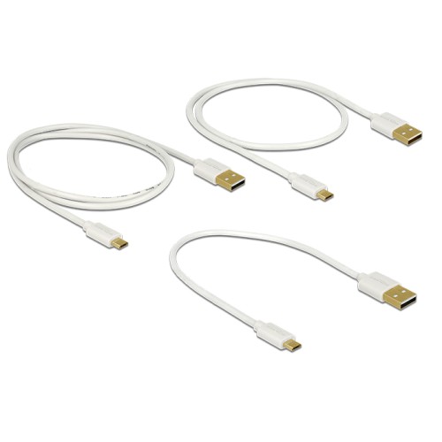 Delock Data and Fast Charging Cable USB 2.0 Type-A male  USB 2.0 Type Micro-B male 3 pieces set white