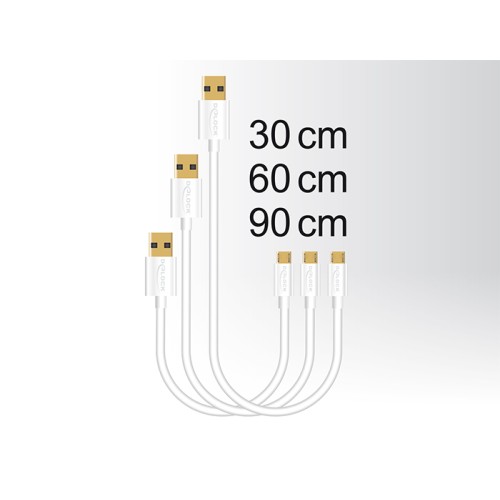 Delock Data and Fast Charging Cable USB 2.0 Type-A male  USB 2.0 Type Micro-B male 3 pieces set white
