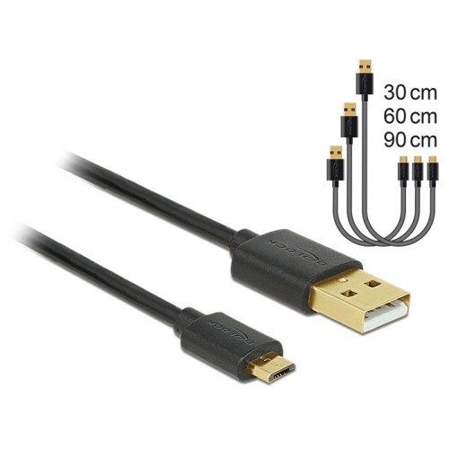 Delock Data and Fast Charging Cable USB 2.0 Type-A male > USB 2.0 Type Micro-B male 3 pieces set black