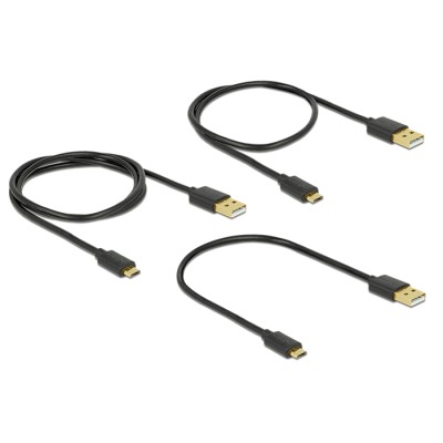 Delock Data and Fast Charging Cable USB 2.0 Type-A male > USB 2.0 Type Micro-B male 3 pieces set black 2