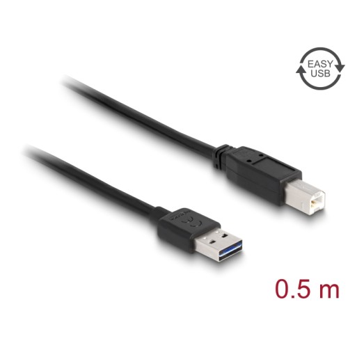 Delock Cable EASY-USB 2.0 Type-A male > USB 2.0 Type-B male 0,5 m black
