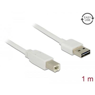 Delock Cable EASY-USB 2.0 Type-A male > USB 2.0 Type-B male 1 m white