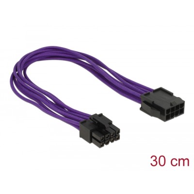 Delock Extension Power cable 8 pin EPS male > 8 pin EPS female textile shielding purple