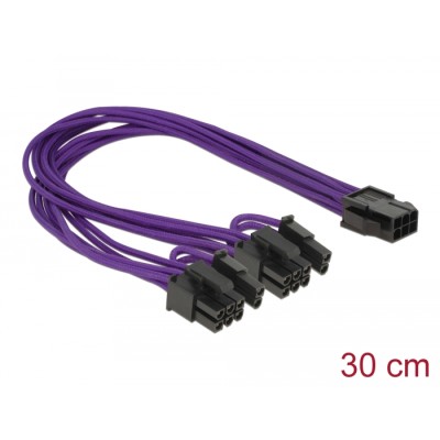Delock Power Cable PCI Express 6 pin female > 2 x 8 pin male textile shielding purple