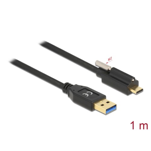 Delock SuperSpeed USB 10 Gbps (USB 3.2 Gen 2) Cable Type-A male to USB Type-C™ male with screw on top 1 m