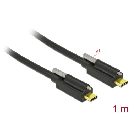 Delock Cable SuperSpeed USB 10 Gbps (USB 3.1 Gen 2) USB Type-C™ male > USB Type-C™ male with screw on top 1 m black