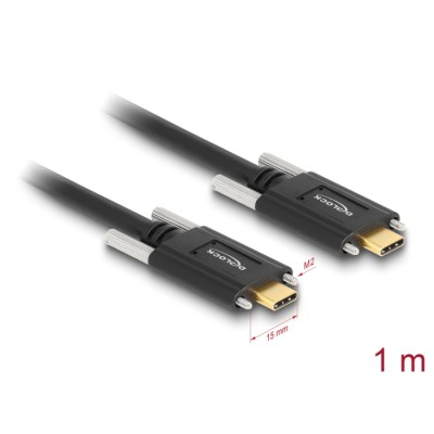 Delock Cable SuperSpeed USB 10 Gbps (USB 3.1 Gen 2) USB Type-C™ male > USB Type-C™ male with screws on the sides 1 m black