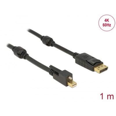 Delock Cable Mini DisplayPort 1.2 male with screw > DisplayPort male 4K 60 Hz 1 m