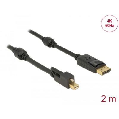 Delock Cable Mini DisplayPort 1.2 male with screw > DisplayPort male 4K 60 Hz 2 m