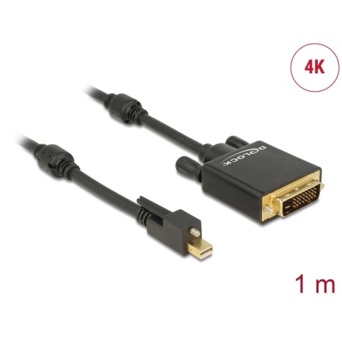 Delock Cable mini DisplayPort 1.2 male with screw  DVI male 4K Active black 1 m