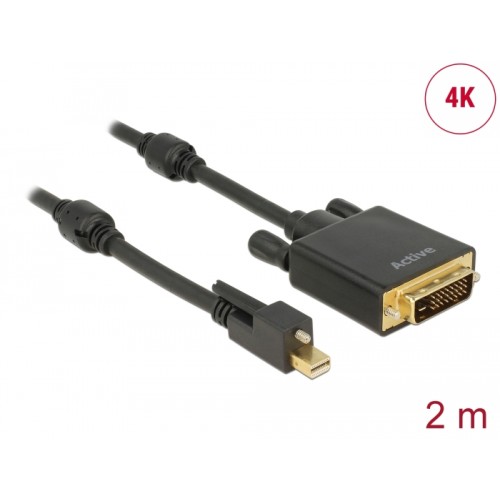 Delock Cable mini DisplayPort 1.2 male with screw  DVI male 4K Active black 2 m