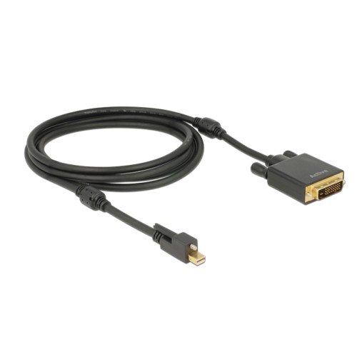 Delock Cable mini DisplayPort 1.2 male with screw  DVI male 4K Active black 2 m