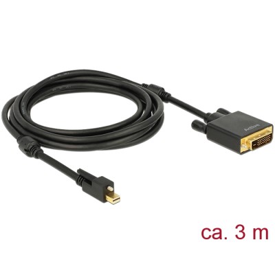 Delock Cable mini DisplayPort 1.2 male with screw > DVI male 4K Active black 3 m 2