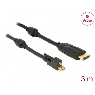 Delock Cable mini DisplayPort 1.2 male with screw > HDMI male 4K Active black 3 m