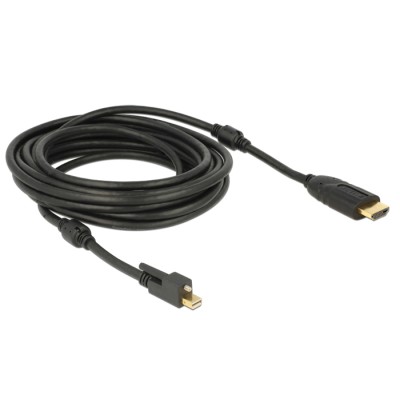 Delock Cable mini DisplayPort 1.2 male with screw > HDMI male 4K Active black 5 m 2