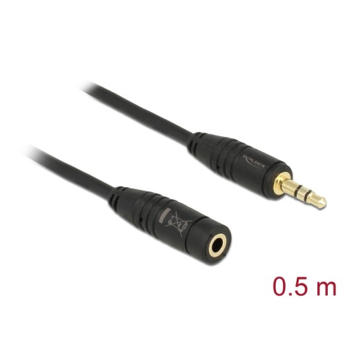Delock Stereo Jack Extension Cable 3.5 mm 3 pin male  female 0.5 m black