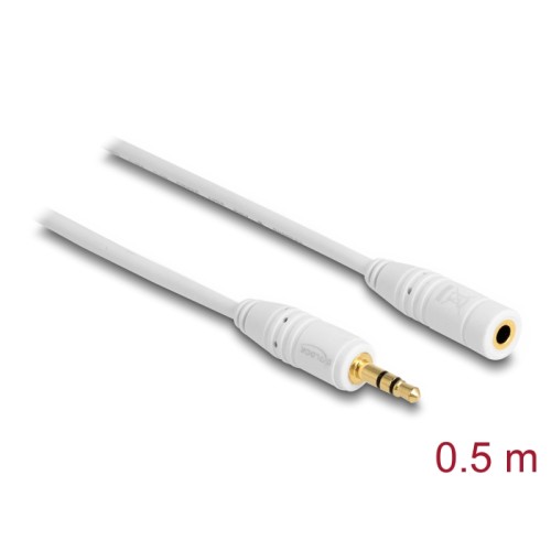 Delock Stereo Jack Extension Cable 3.5 mm 3 pin male > female 0.5 m white