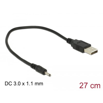 Delock Cable USB Type-A Plug Power  DC 3.0 x 1.1 mm male 27 cm