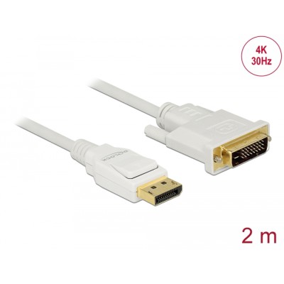 Delock Cable DisplayPort 1.2 male > DVI 24+1 male passive 4K 30 Hz 2 m white