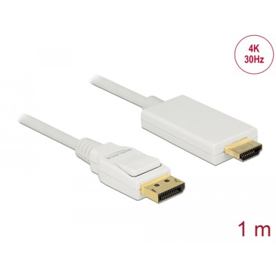 Delock Cable DisplayPort 1.2 male > High Speed HDMI-A male passive 4K 30 Hz 1 m white