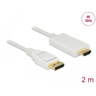 Delock Cable DisplayPort 1.2 male > High Speed HDMI-A male passive 4K 30 Hz 2 m white