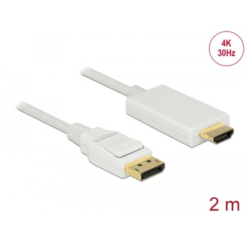 Delock Cable DisplayPort 1.2 male > High Speed HDMI-A male passive 4K 30 Hz 2 m white