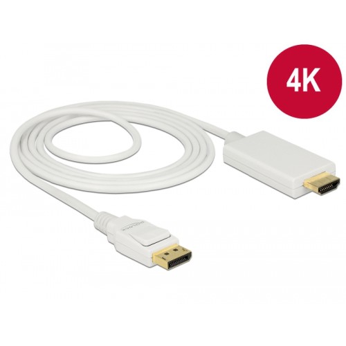 Delock Cable DisplayPort 1.2 male > High Speed HDMI-A male passive 4K 30 Hz 2 m white