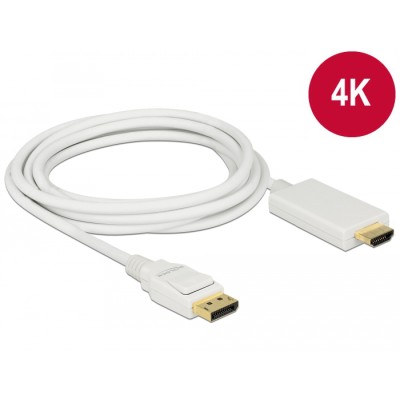 Delock Cable DisplayPort 1.2 male > High Speed HDMI-A male passive 4K 30 Hz 3 m white 2