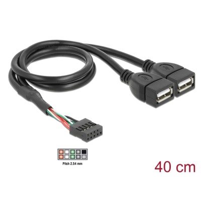 Delock USB Cable Pin header female  2 x USB 2.0 type-A female 40 cm