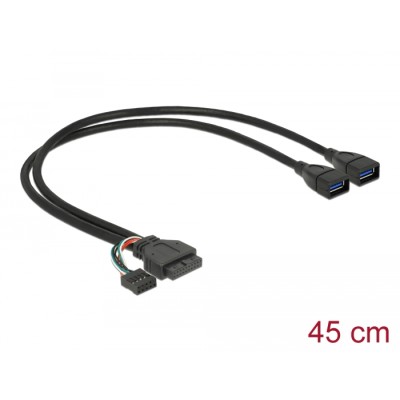 Delock Cable USB 3.0 pin header female + USB 2.0 pin header female  2 x USB 3.0 A female 45 cm