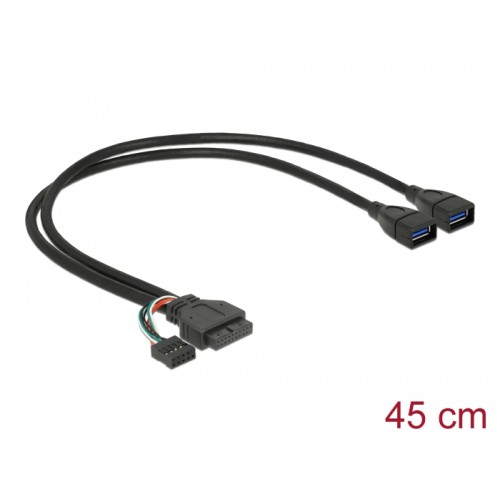 Delock Cable USB 3.0 pin header female + USB 2.0 pin header female  2 x USB 3.0 A female 45 cm
