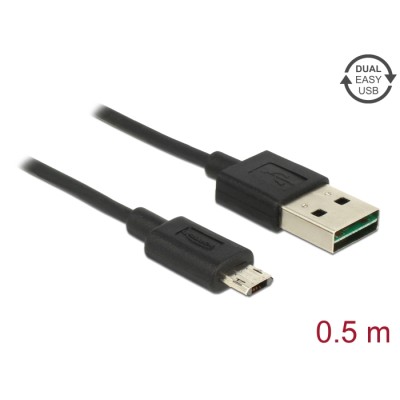 Delock Cable EASY-USB 2.0 Type-A male > EASY-USB 2.0 Type Micro-B male 0,5 m black