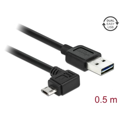 Delock Cable EASY-USB 2.0 Type-A male > EASY-USB 2.0 Type Micro-B male angled left / right 0,5 m black