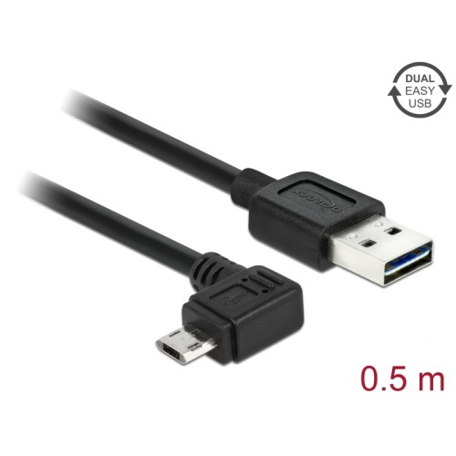 Delock Cable EASY-USB 2.0 Type-A male > EASY-USB 2.0 Type Micro-B male angled left / right 0,5 m black