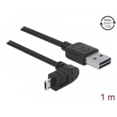 Delock Cable EASY-USB 2.0 Type-A male > EASY-USB 2.0 Type Micro-B male angled up / down 1 m black