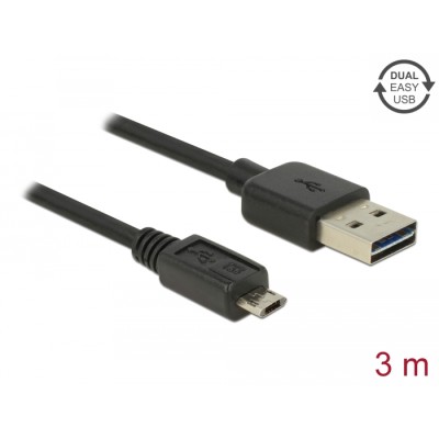 Delock Cable EASY-USB 2.0 Type-A male > EASY-USB 2.0 Type Micro-B male 3 m black